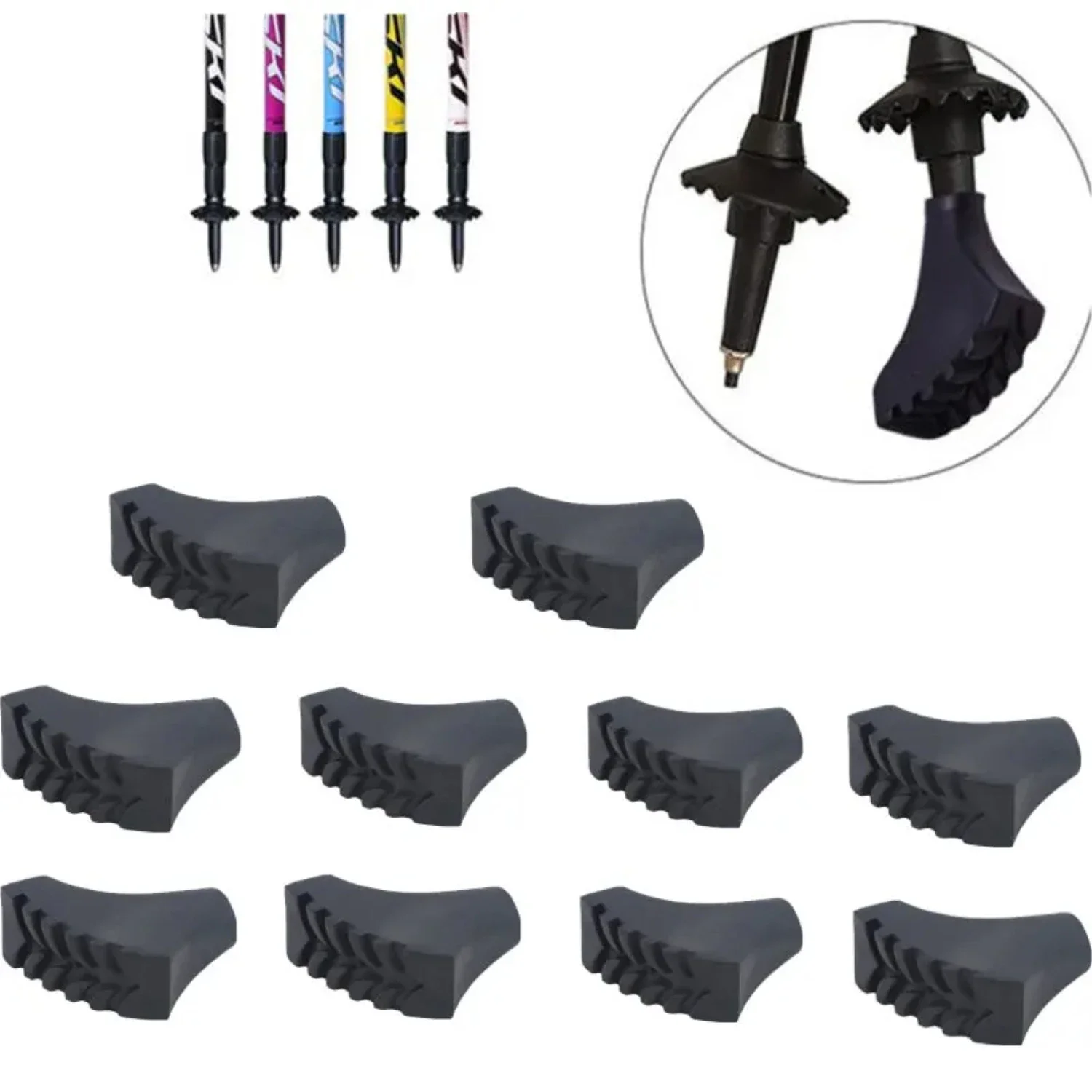 10 pieces/5 pair Nordic Walking Pole Trekking Pole Tip Protectors Rubber Pads Buffer Replacement Tips End  Hiking Stick