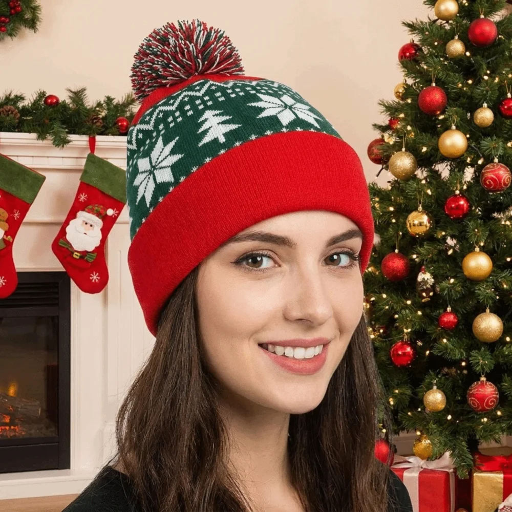 Funny Snowflake Christmas Hat Warm Jacquard Knitted Beanie Hat Christmas Tree Gift Christmas Knitted Hat Children 2