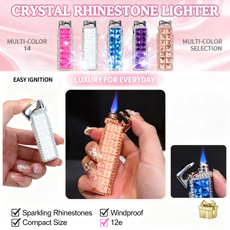 

New Diamond-Inlaid Pink Flame Lighter - Windproof Torch Inflatable, Elegant Women’s Cigarette Accessory & Perfect Holiday Gift