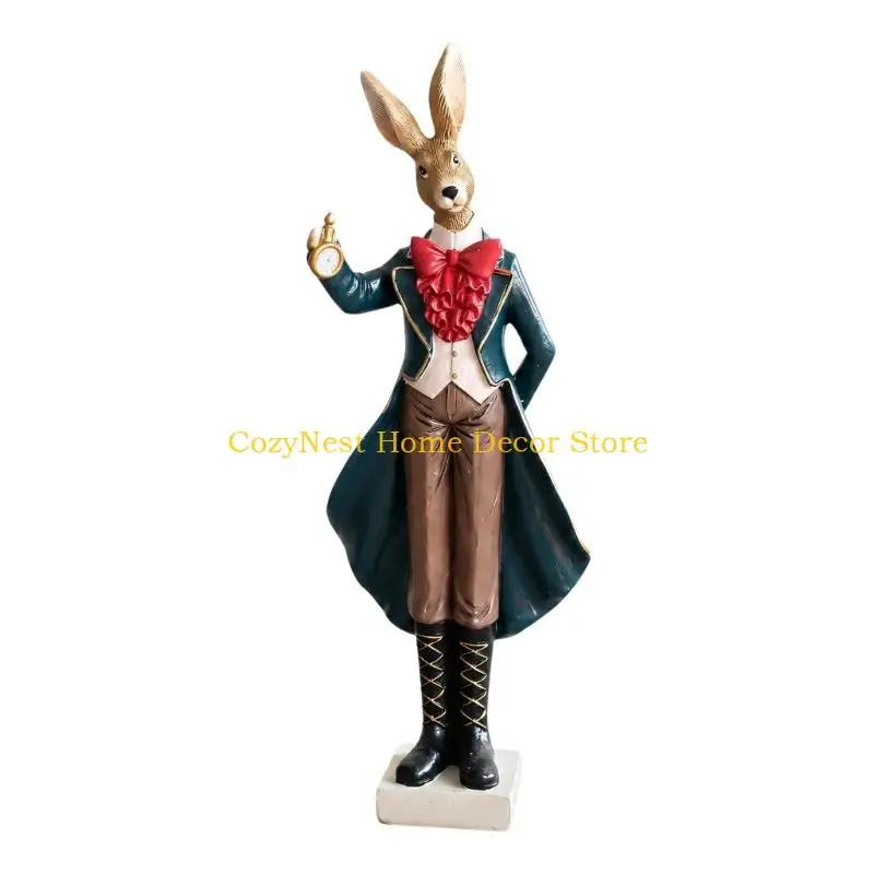 92MF Desk Rabbit Decoration Formed from Resin, Standing Character Figurine for Indoor Shelves with Routine Wipe-Down Care