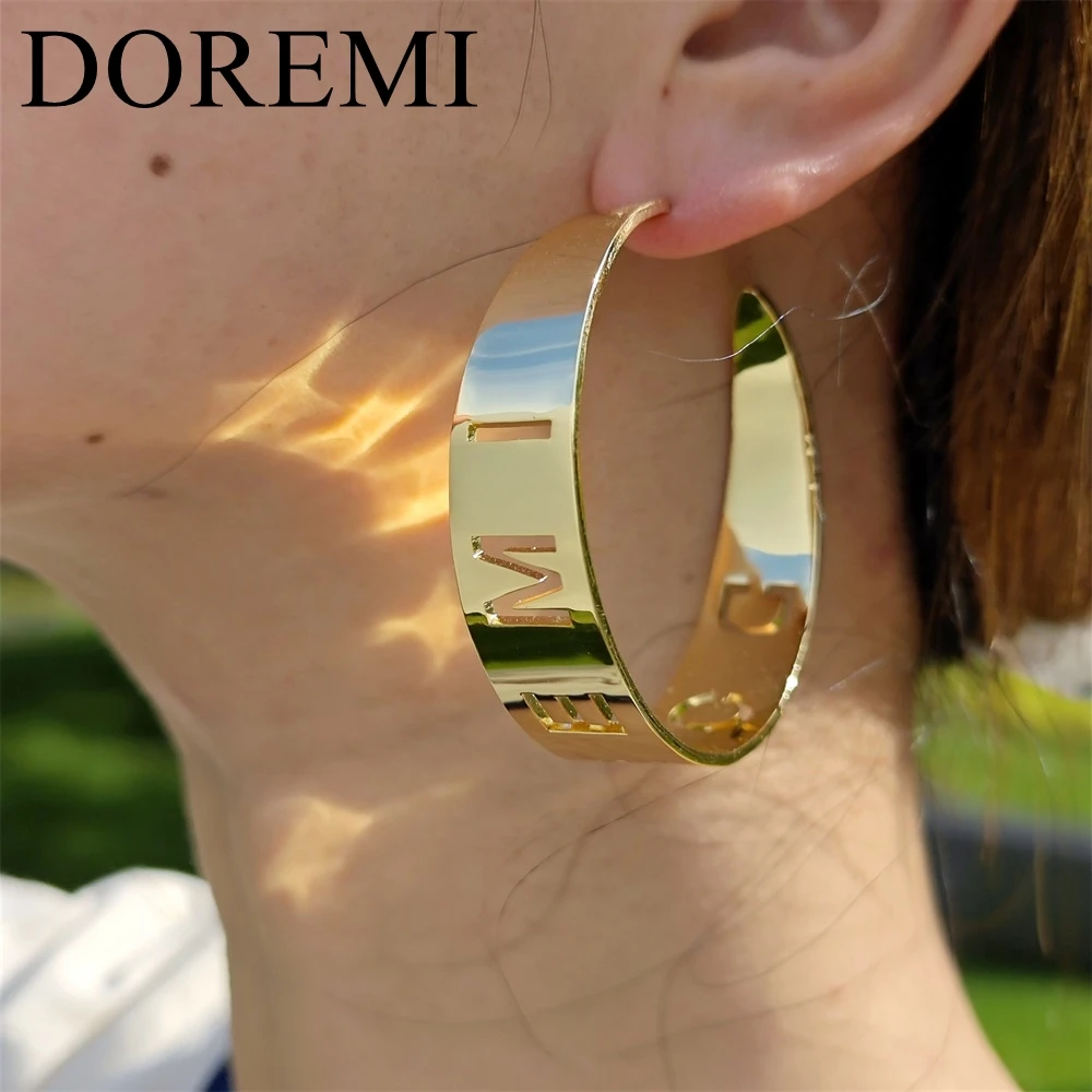 DOREMI Custom Hollow Letter Earring Hoop Thick Gold Plated Earring Hoop Hollow Personalized Fashion Jewelry