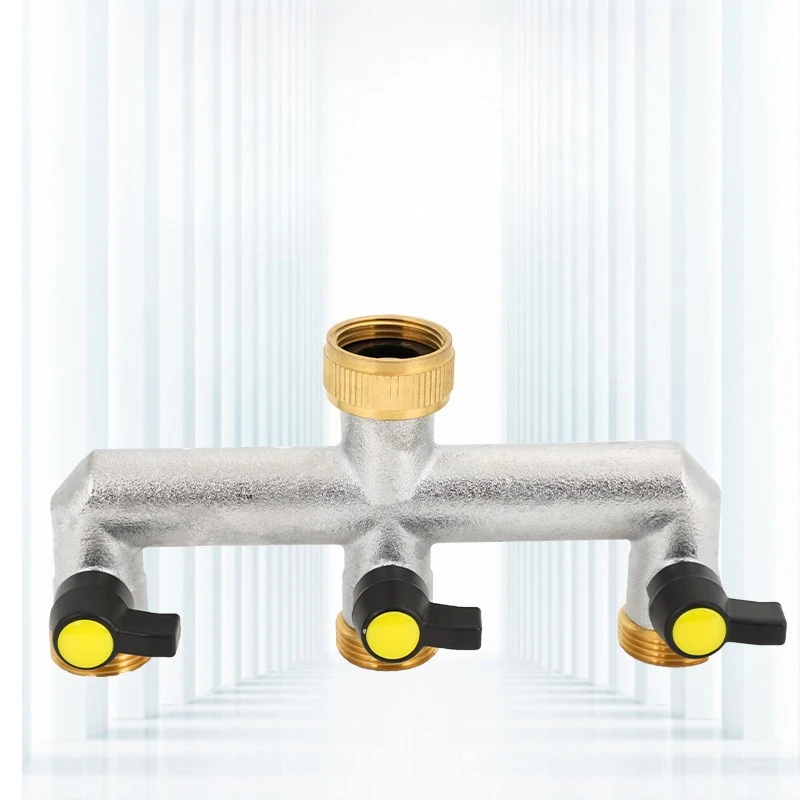 Garden Hose Splitter Brass 3-way 3/4 Inch Outdoor Faucet Garden Irrigation Water Dispenser Valve Switch Pipe
