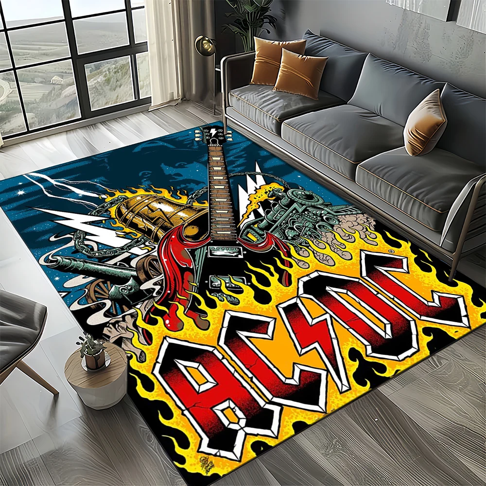 3D AC-DC-Rock Band Cartoon Area Rug Large,Carpet Rug for Living Room Bedroom Sofa Doormat Decoration,kids Non-slip Floor Mat