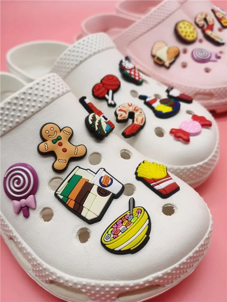 Kawaii Hamburger Fries PVC Shoe Charms Clog Ornaments Accessories Shoe Buckle Diy Decorations Fit Bracelet Adult Kids Xmas Gift