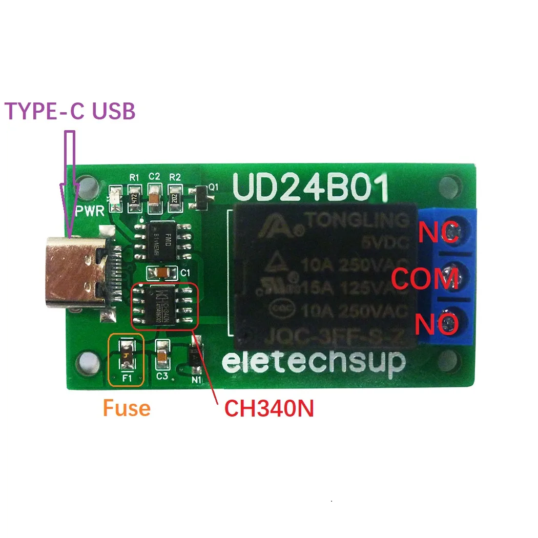 N229E01 DC 5V 12V PC UART interruptor de puerto serie tipo C USB TTL232 módulo de relé microcontrolador para Arduino MEGA Raspberry PIl