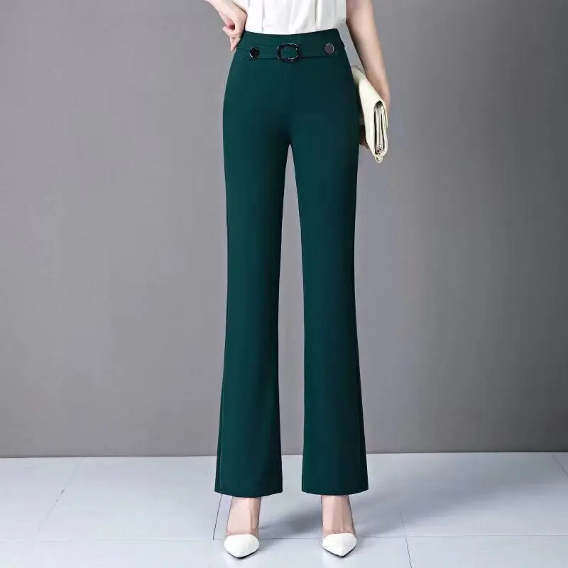 Fashion Commute Spring Summer New Women's Spliced Solid Pocket Button Casual High Waisted Elastic Slim Straight Bootcut Pants