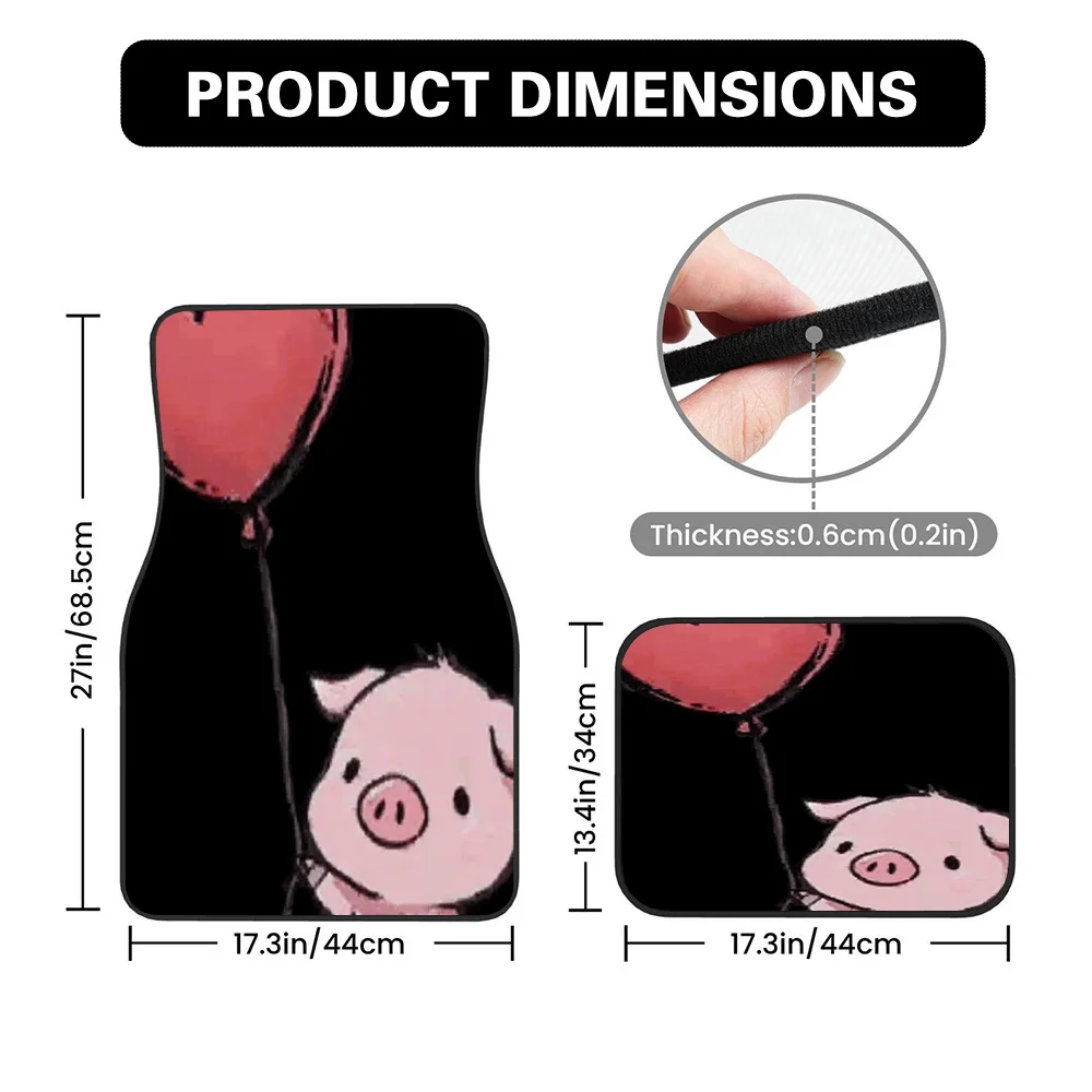 Set Of 4 Car Floor Mats Featuring An Adorable Pig With A Heart-Shaped Balloon Design, Perfect For Family Vehicles Or Road Trips.