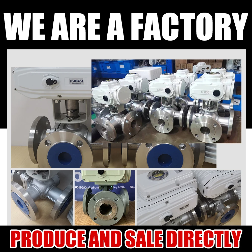 DN80 3 Inch 3 Way Water Valve L Port  DC 12V 24V Flange Type Electric Actuator
