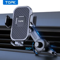 TOPK Car Phone Holder [Wider Clamp & Metal Hook] Car Phone Mount [Thick Cases Friendly] Air Vent Clip Cell Phone Holder for All