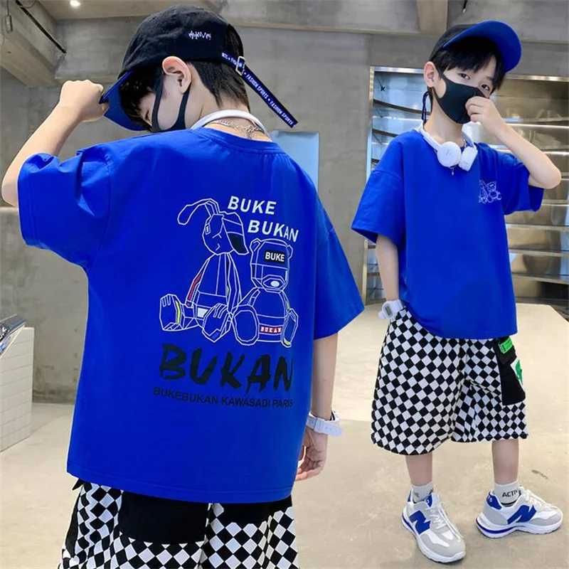 2023 Summer Children\'s Garments Fashion Cartoon Print T Shirts 100%Cotton Tops Tees Boys or Girls Clothes Short Sleeve Tees Kids