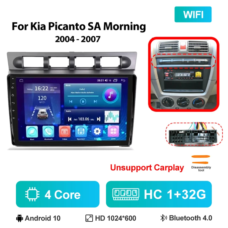 9 "Android Auto Multimedia Voor Kia Picanto SA Mroning 2004-2007 Carplay Speler 2Din Stereo Autoaudio Head Unit navigatie GPS