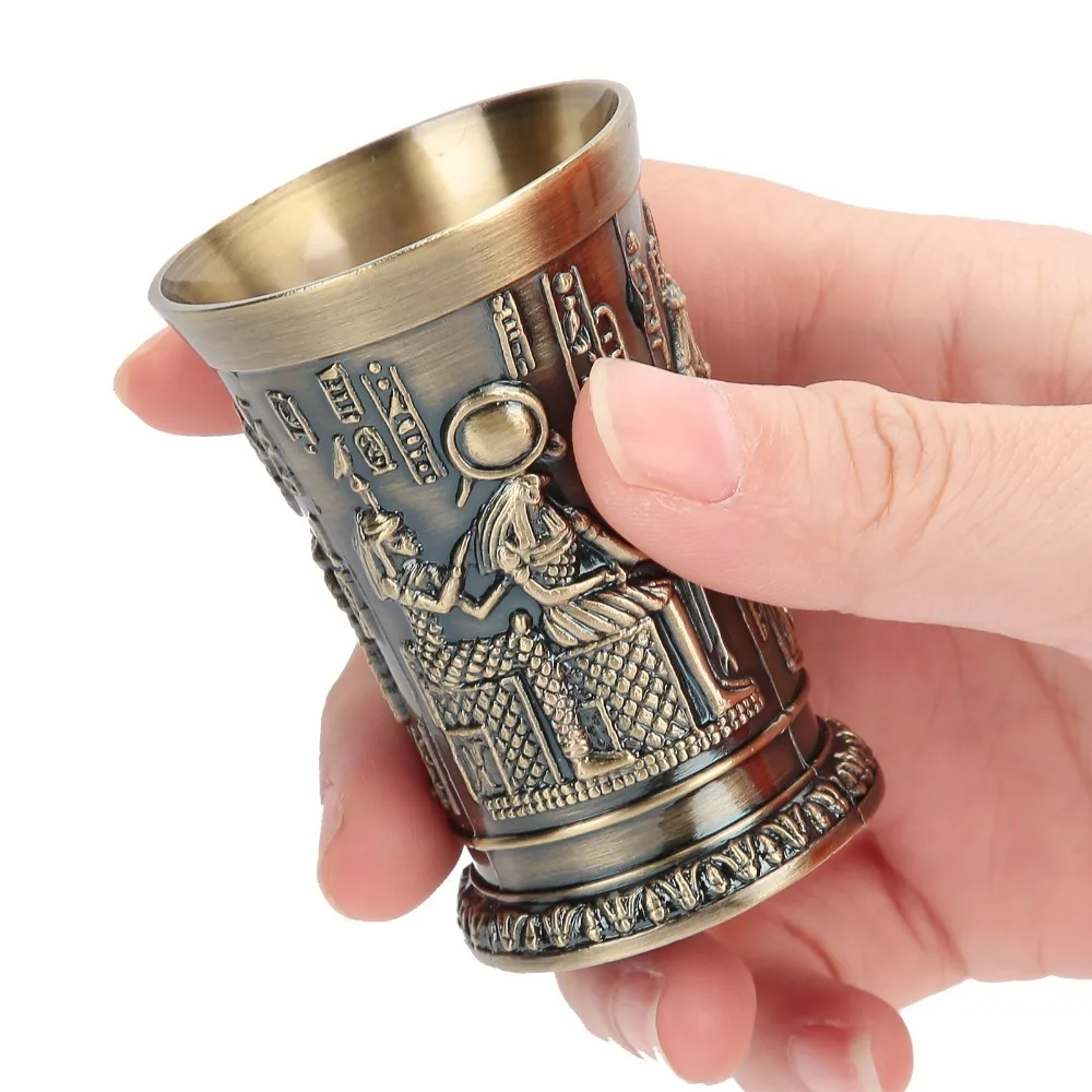 Shot Glasses Bronze Metal Shot Glass Embossed Pharaoh Ramses Egyptian Wine Cup Mini Vintage Wine Glass For Brandy
