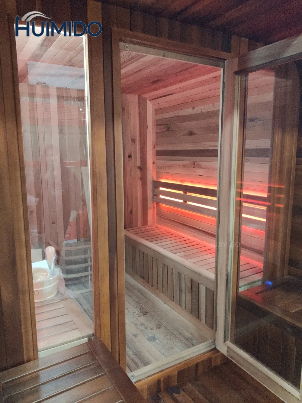 New design Solid wood traditional sauna 6-person dry steam cube outdoor sauna with sauna stove Redwood