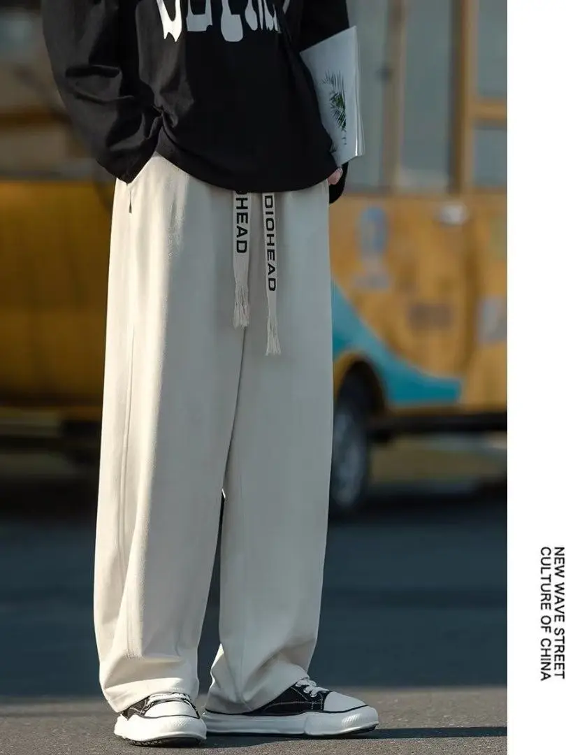 American Retro y Casual Pants Men Spring Autumn Trendy High Street Loose Sports Wide Leg Pants Straight Leg Trousers