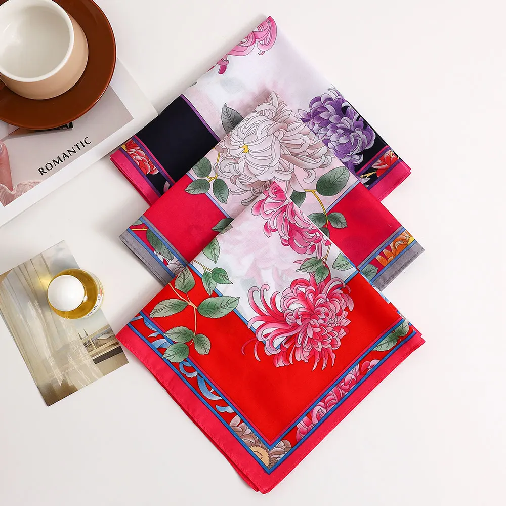 Женский носовой платок из чистого хлопка с принтом, тонкий водопоглощающий носовой платок с античным цветком, вытирающий пот, сувенирный шарф для невесты с карманами и клапаном на свадебном сезоне