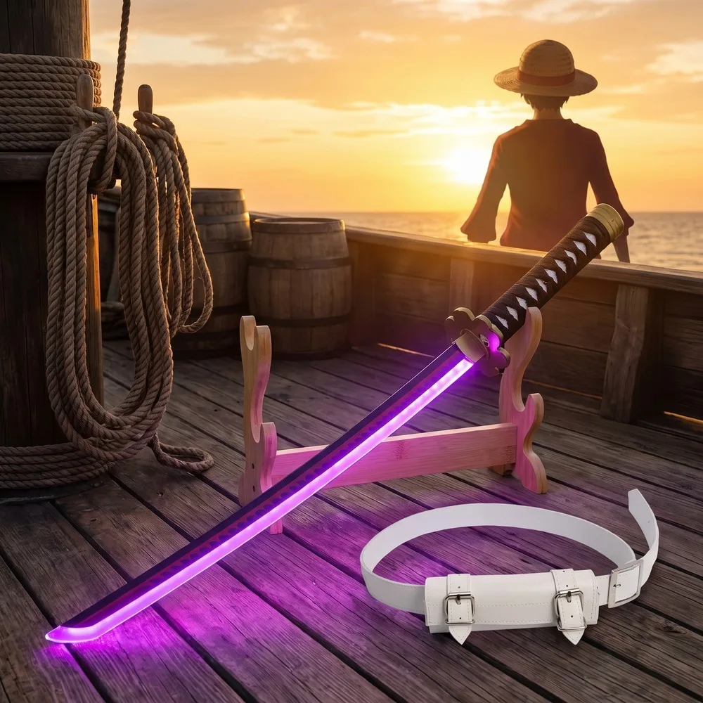 One Piece 40Inch LED Light Katana Shelf Set Plastic Sabre Belt Display Stand Luminous Figurine Cosplay Display Photo Prop Set