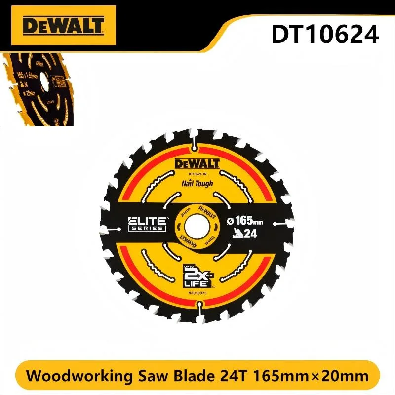 DEWALT Lame de scie à bois 24T 165 mm × 20 mm, accessoire de scie circulaire de construction DT10624-A9, durable
