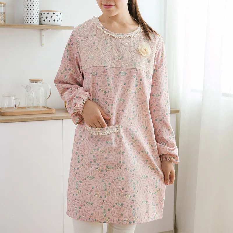 Apron Pastoral lace Korean fashion waterproof anti-fouling household kitchen flower baking universal wearing overalls apron