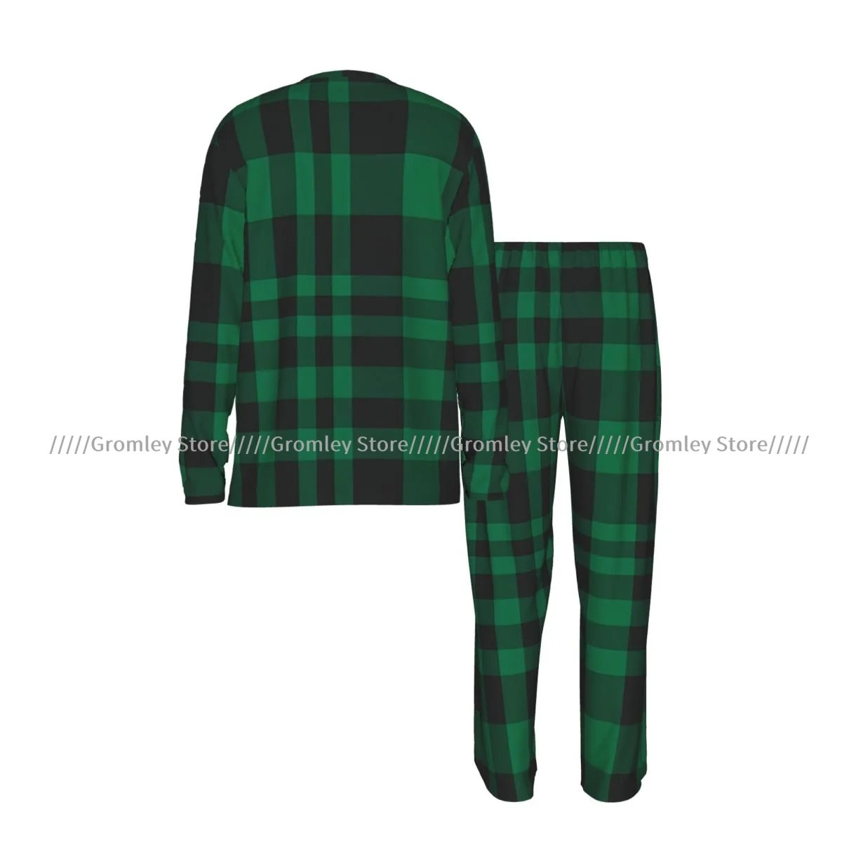 Male Pajama Set Long Sleeve Long Pants Sleep Suit Plaid Checkered Tartan Pattern Homewear Men Night Loungewear
