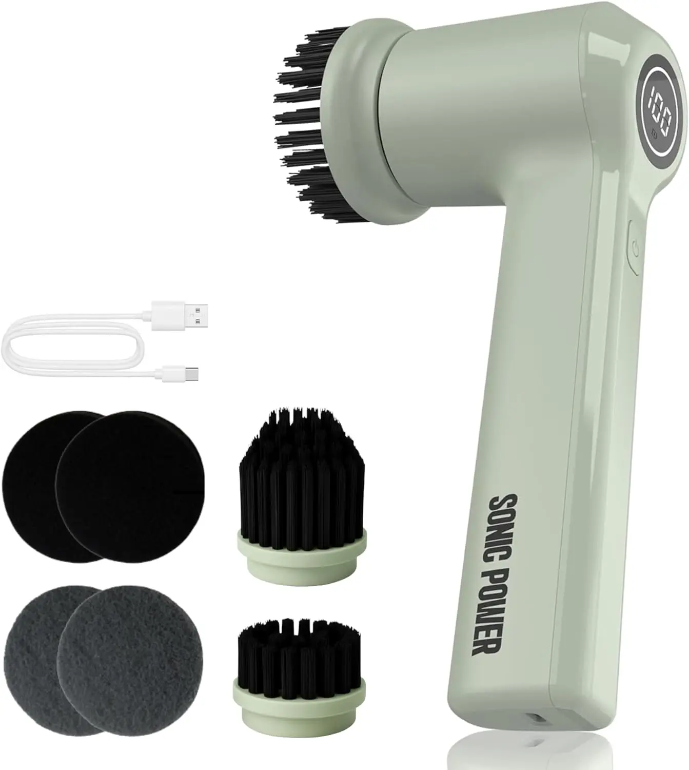 電動スピンスクラバー、ハンドヘルド＆人間工学に基づいたデザイン、IPx7防水、4つの多目的アタッチメント、長持ちする充電式バッテリー |