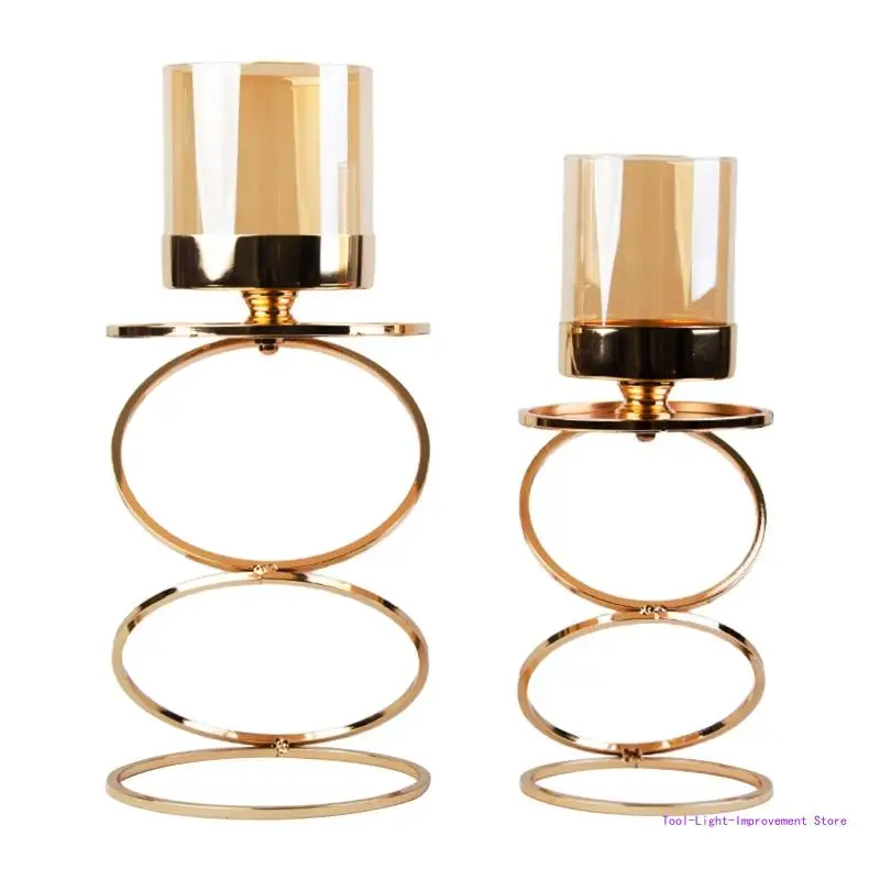 

C63E New Year Home Decoration Holder Ornament Decoration for Creative Three-ring Candlestick Decor for Living Room Dining