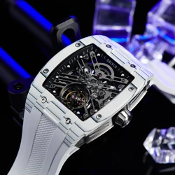 OBLVLO Luxury Mens Mechanical Watch Carbon Fibre Hollow-out Automatic Watch Analog Rubber Waterproof Sport Watches For Men EM-ST