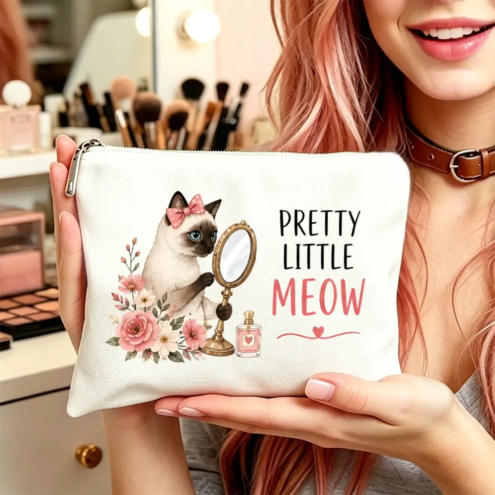 1pc Makeup Bag Cosmetic and Toiletry Pouch Gift for Women Pretty Little Meow Mom Daughters Friends Christmas Hallowmas Gift