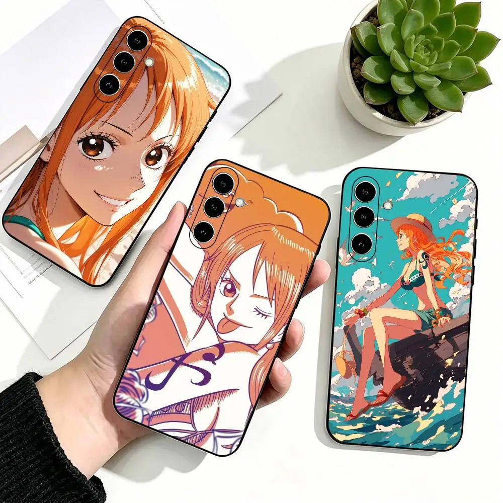 Lovely Anime Girl Nami One Piece Phone Case For Samsung Galaxy A73,A72,A71,A70,A53,A52,A51,Others Soft Black Cover