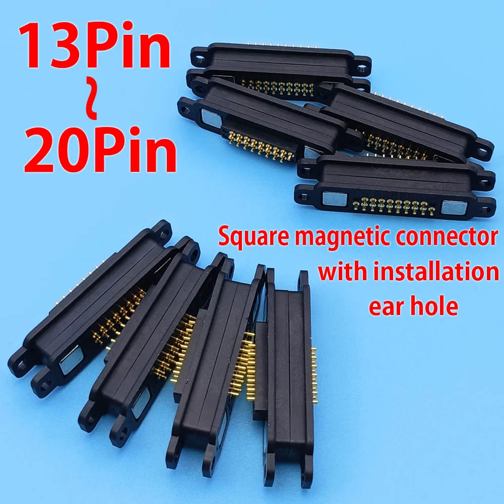 1Pair Square Magnetic Pogo Pin Connector 2A Male Female Spring Loaded DC Power 13Pin 14P 15P 16P 17P 18P 19Pin 20Pin With Ear
