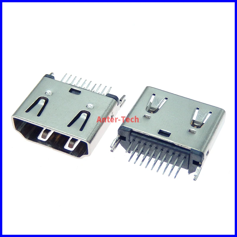 Conector HDMI fêmea de 19 pinos, ângulo reto de 180 graus, banhado a ouro, porta USB HD de 19 pinos (5 peças)