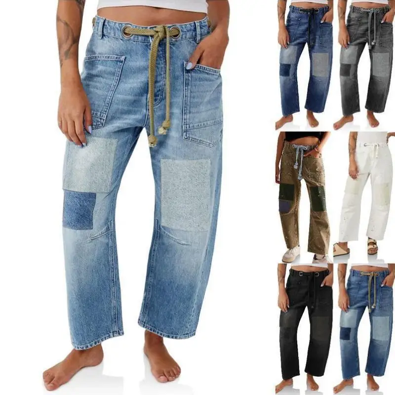 

Свободные джинсы унисекс с широкими штанинами и V-образным вырезом, на флисовой подкладке, специальная серия, новинка для трансграничной торговли