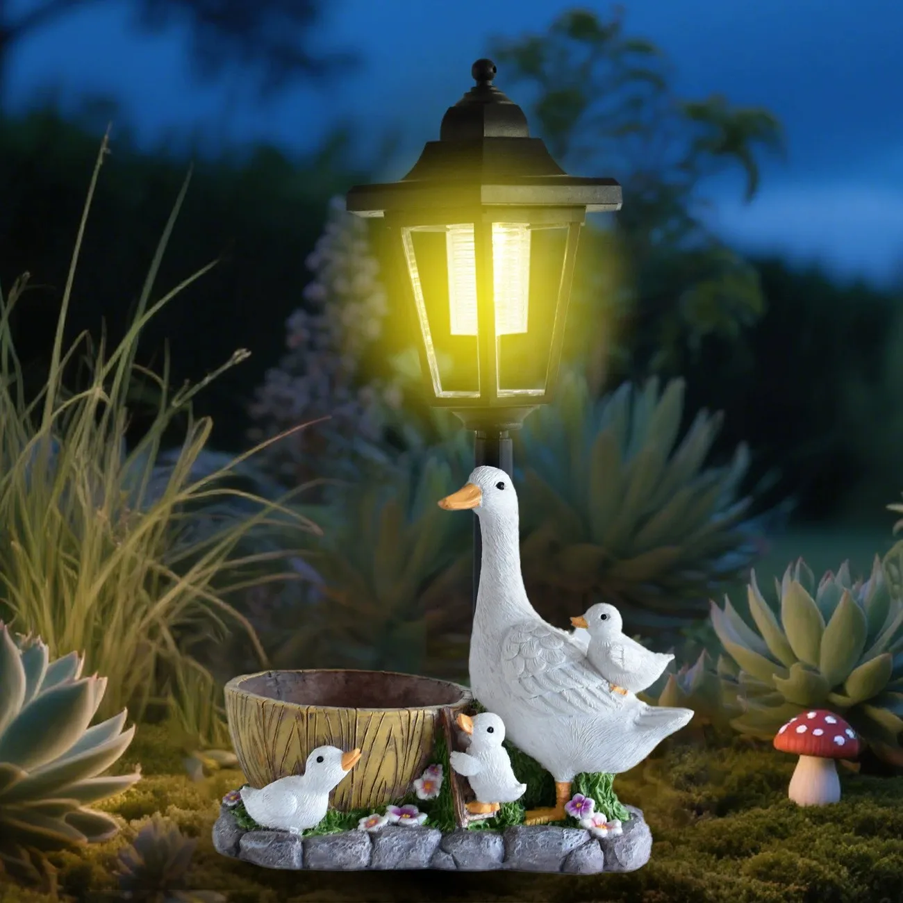 

Solar Powered Outdoor Courtyard Lights Garden Landscape Lawn Lamp Creative Resin White Duck Statues Flowerpot Decorations 1Pc