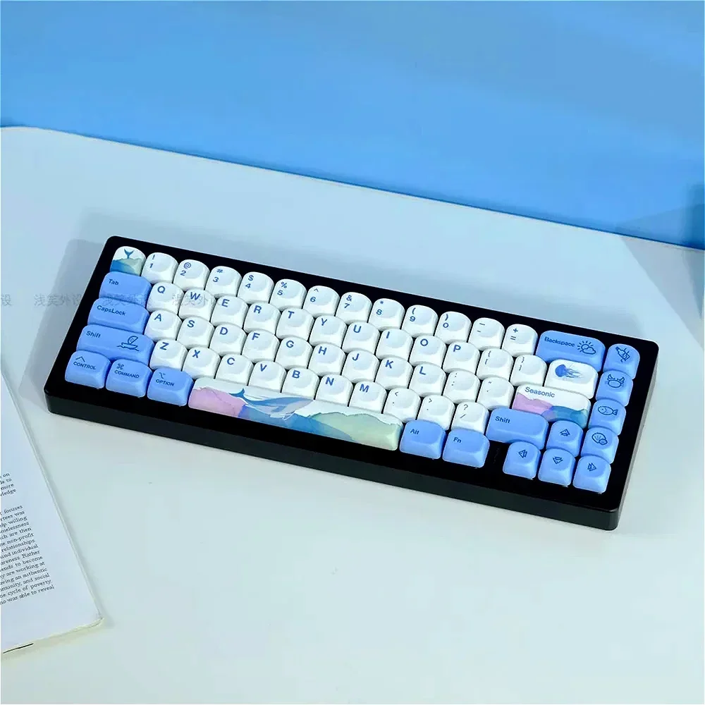 

MOA Keycaps PBT 130 Keys Heat Sublimation Girl Sea Rhythm Blue Ocean for 60/84/98/108 Mechanical Keyboards