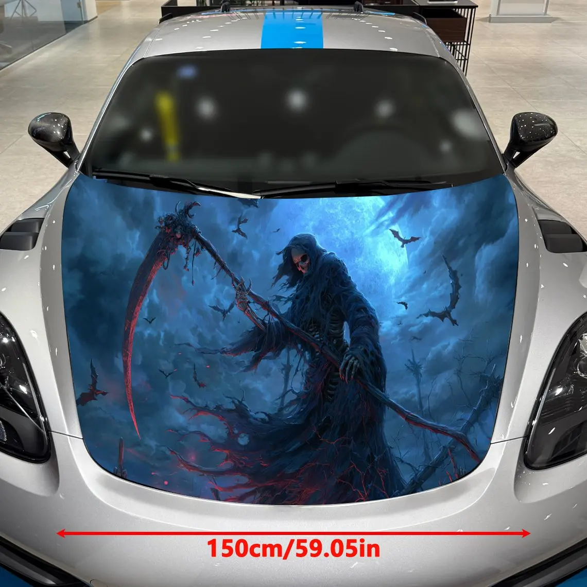 Ghost Moon Bat Reaper Pattern car hood stickers, waterproof self-adhesive, scratch resistant, easy to stick, durable car PVC sti