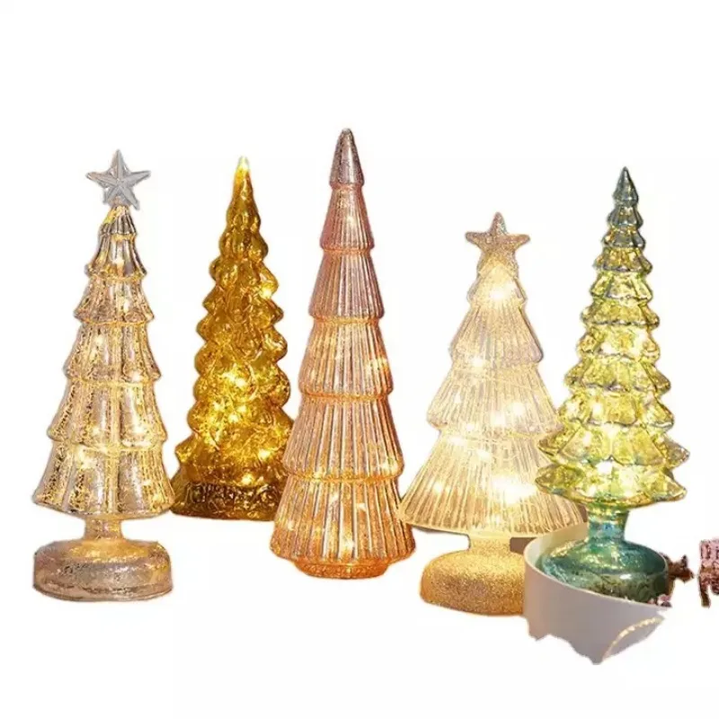 Christmas Tree Glass Night Light Home Christmas Party Atmosphere Desktop Decoration LED Luminous Christmas Decoration Ornament