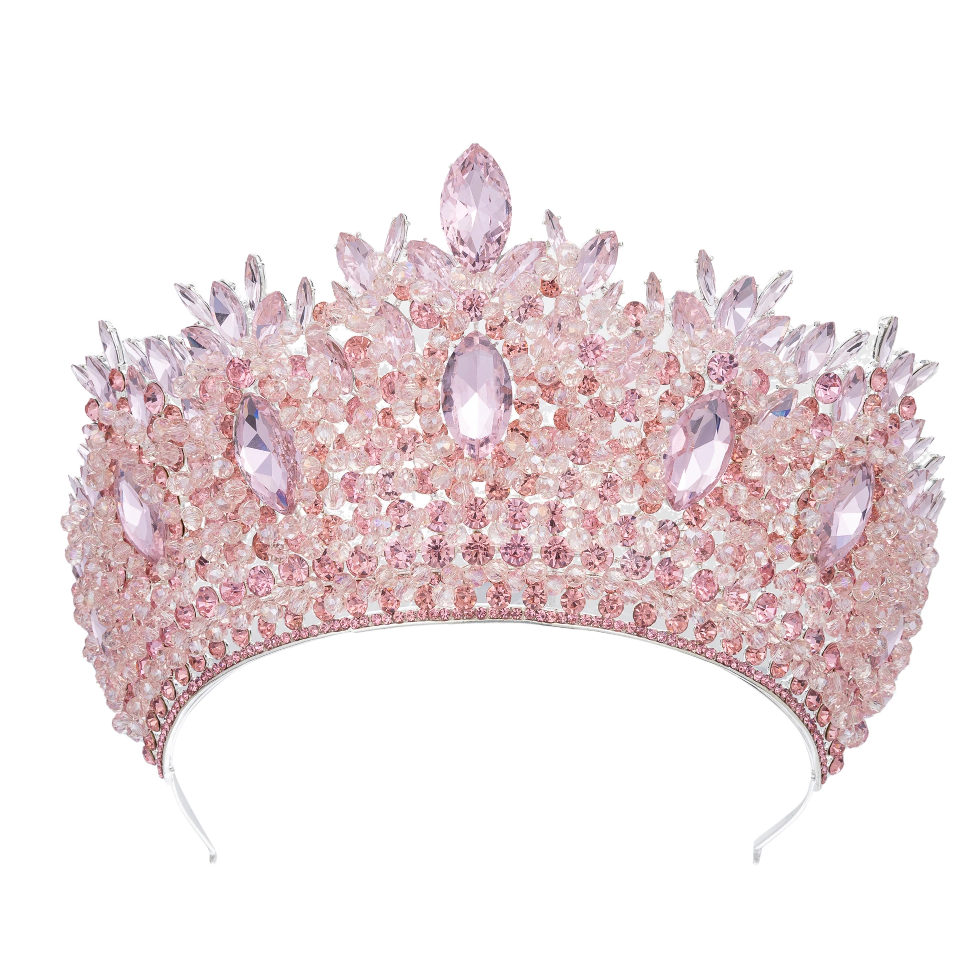 تيجان الزفاف الباروكي لمهرجان ملكة جمال الكون كبير كريستال تاج الزفاف تاج لحفل زفاف العروس الإكليل الشعر مجوهرات غطاء الرأس #3