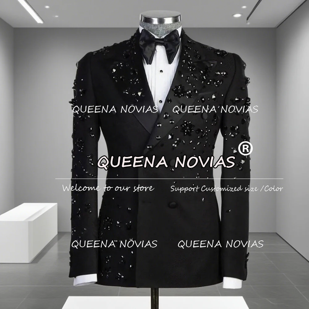 

Metallic Jewelry Stones Groom Wedding Suits 2 Pieces Sets Man Double Breasted Prom Blazer Customized Male Fashion Banquet Tuxedo