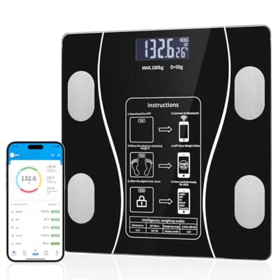 

Bluetooth Smart Scale for Body Weight Measures Weight BMI Body Fat Muscle Mass Bluetooth Sync to Fitness Apps Accurate Home Hea