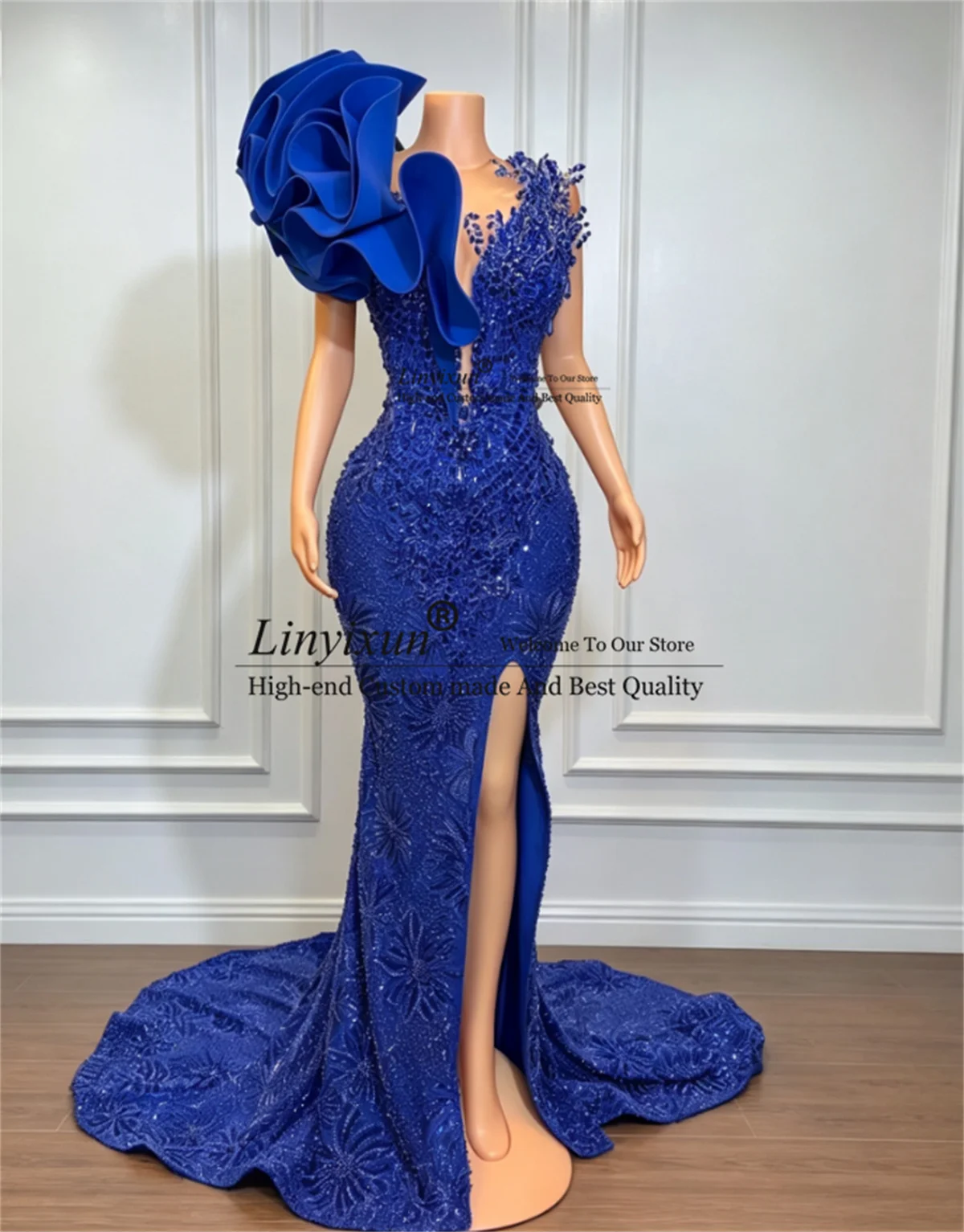 Sparkly Diamond Rhinestones Prom Dresses For Black Girl Customized Sequins Ruffles Sleeves Evening Party Second Reception Gown