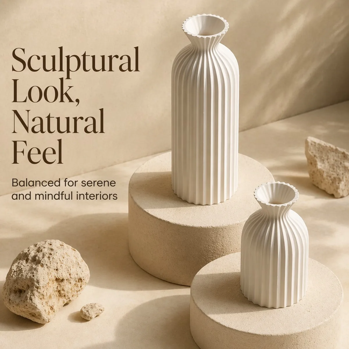2Pcs Fluted Vase 3 Colors For Choice, Eco-Friendly 3D Printing PLA Material, Nordic Wabi-Sabi Minimalist Ins Style, Home Living