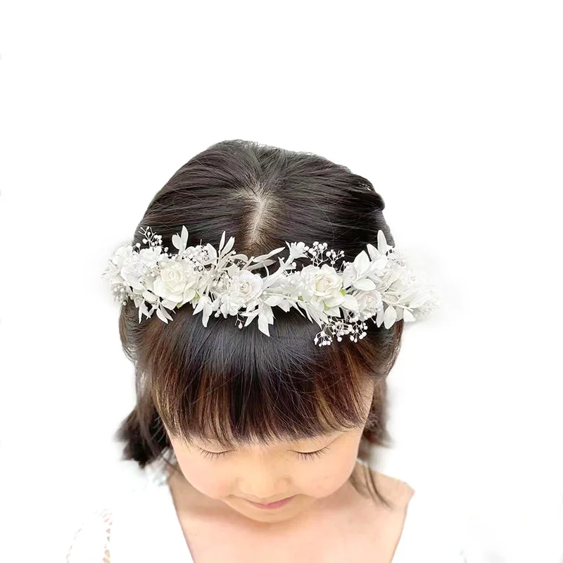 White flower girl crown Communion flower wreath Baby Headband Wedding Bridal hair accessories