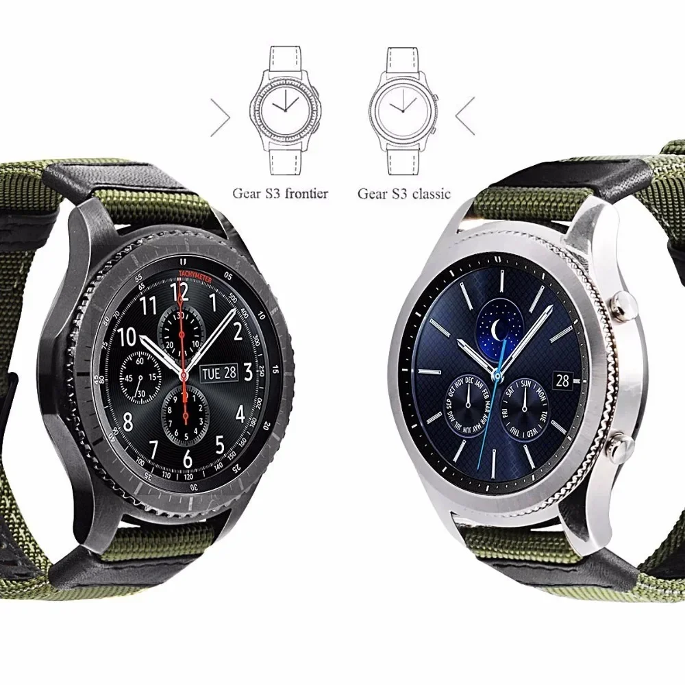 Pulseira de nylon tecida para Samsung Galaxy Watch, pulseira clássica, pulseira esportiva, 3, 4, 46mm, Gear, S3, Frontier, 20mm, 22mm