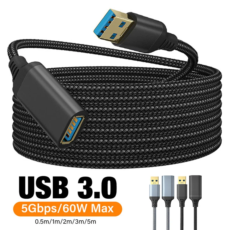 USB 3.0 Extension Cable Nylon Braided for Smart TV PS4 Xbox Extender Cord Wire Super Speed Data Sync 5 Gbps Fast Transfer Cable