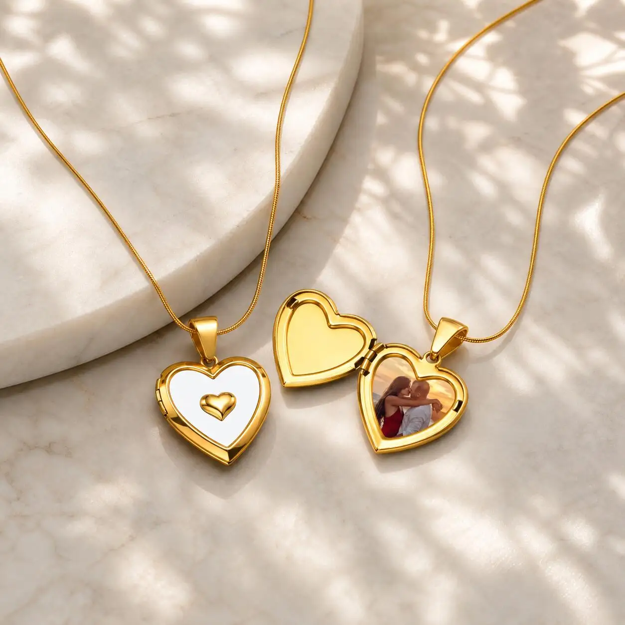 Custom Photo Heart Locket Necklace, Personalized Picture Pendant in Gold Plated Stainless Steel, Memorial Gift for Women