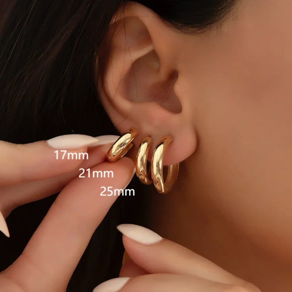 17/21/25mm 1/3Pairs Plain Statement Hoop Earrings Stainless Steel Huggies Cartilage Gold Color Earrings For Women Jewelry