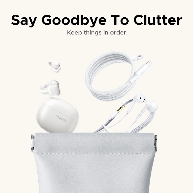 UGREEN Casing Earphone Tas Kulit Magnetik untuk Bluetooth Klip Telinga Terbuka Speaker Mini Nirkabel Headphone In-Ear Tas Penyimpanan Berkabel Kabel