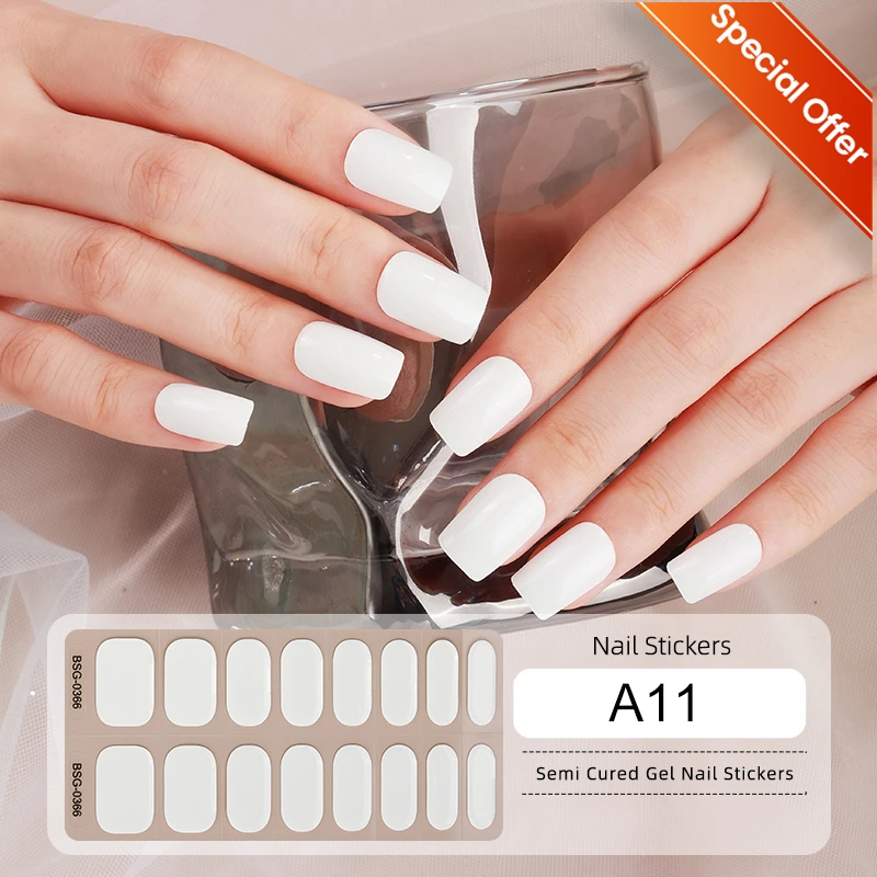 16/20pcs Gel Nail Stickers Effen Kleur Nail Semi-gebakken Tips Volledige UV Nail Need Decals Plakken lamp Manicure Beauty Tools