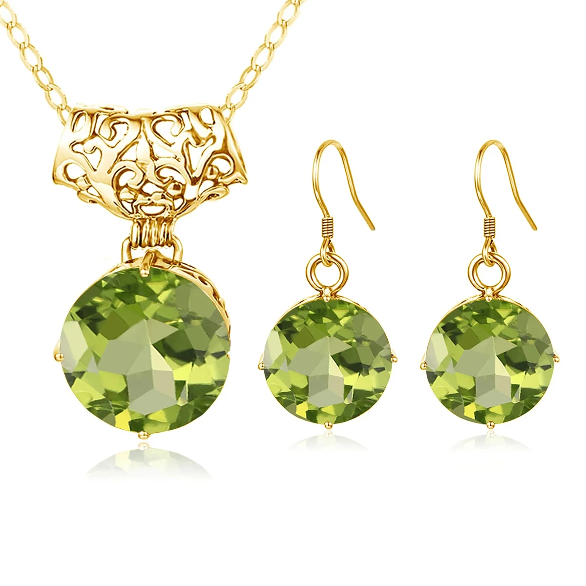 

Szjinao Роскошные серьги с перидотом, золотые для женщин, 15*15 мм, элегантный камень из чистого серебра 925 пробы, комплекты ювелирных украшений для свадебной вечеринки, рождественский подарок