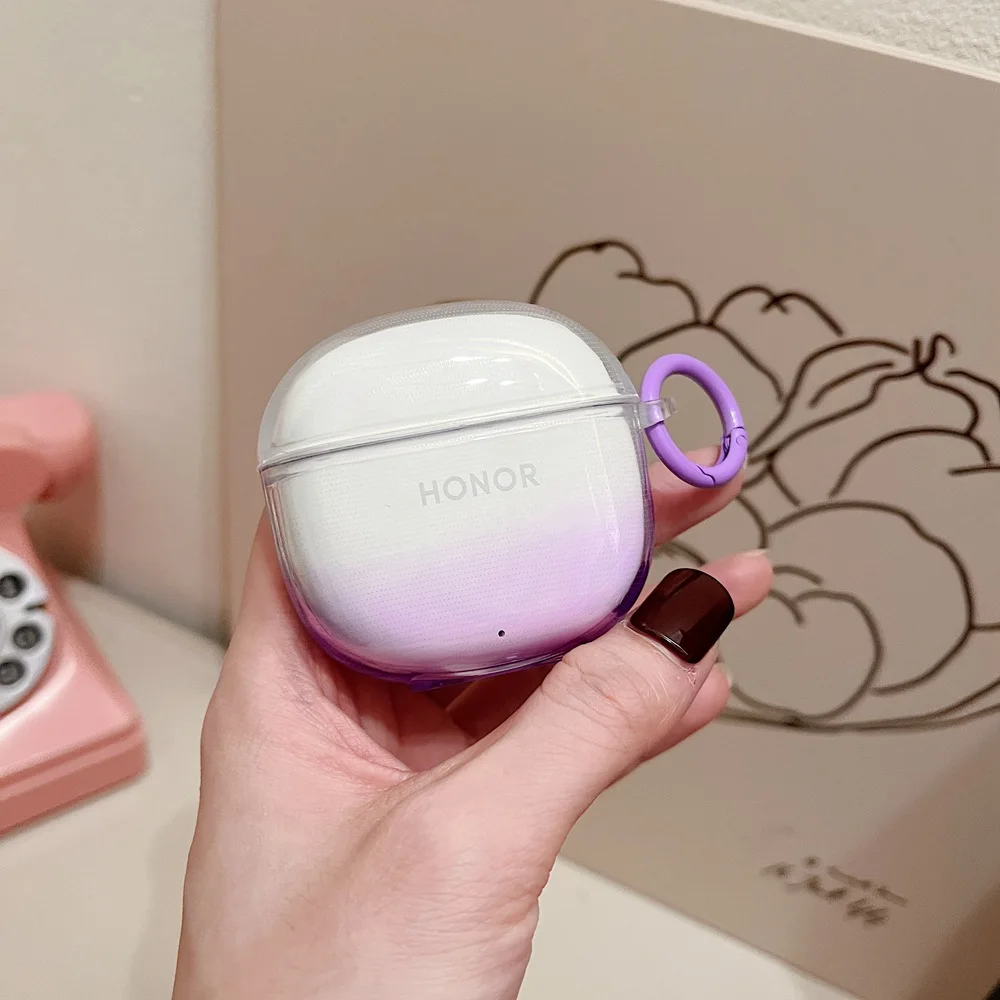 Funda de silicona suave para auriculares Honor X6 TWS, funda transparente con gancho, funda protectora anticaída, accesorios de Color caramelo degradado