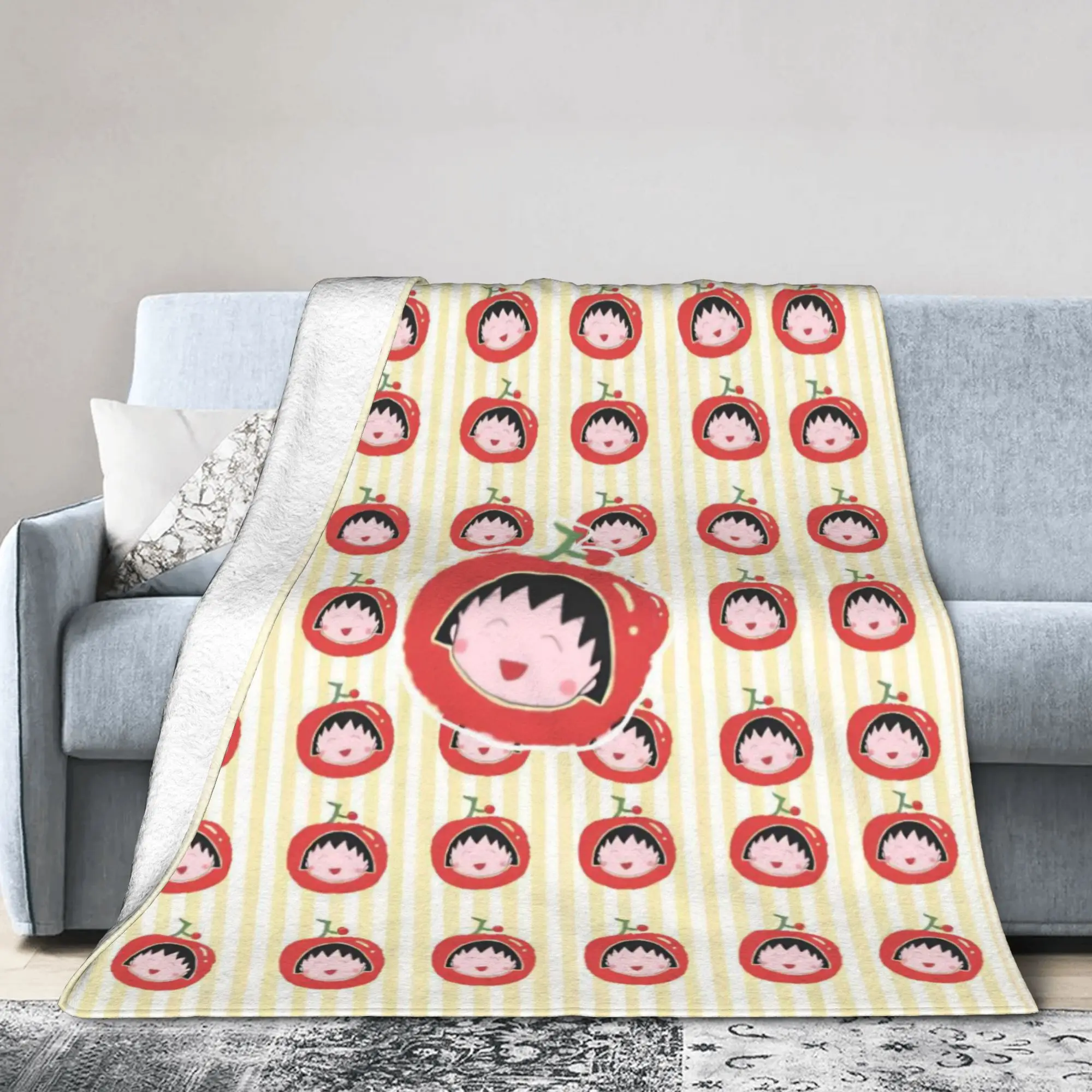Marukos Tomato Kawaii Anime Fruit Blanket Fleece  Soft Throw Blankets for Car Sofa Couch Bedspread